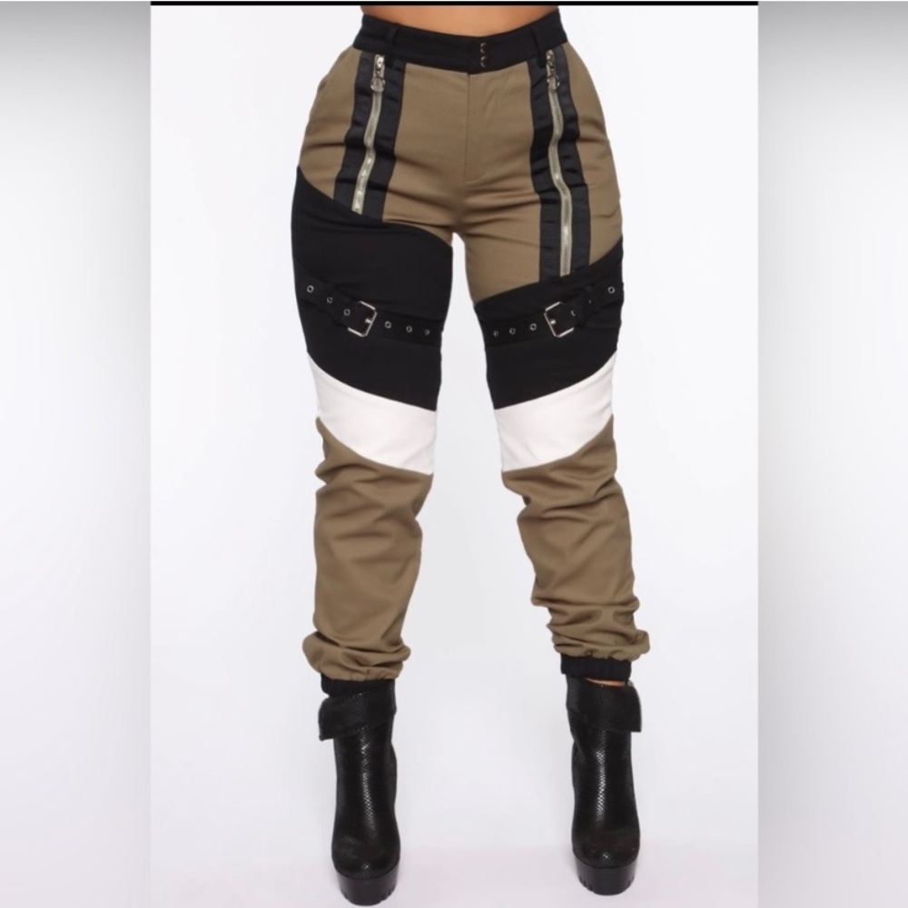 Fashion nova “Time to Go Color Block Joggers” olive/combo